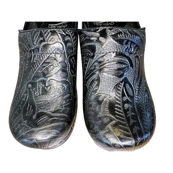 Dansko Leather Clogs Womens 36 5.5 Floral Black Platform Slip-On Office Nurse - Picture 9 of 13